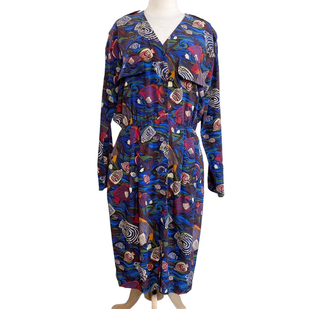 Vintage 90s Gillian tropical fish print dress - Picture 2 of 11